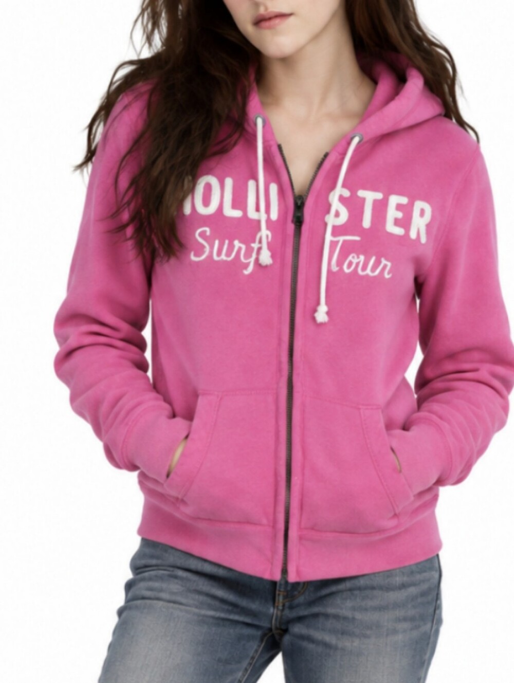 Vintage Hollister Pink Zip Up Hoodie L Y2K 2000s Surf Tour Twilightcore Mcbling